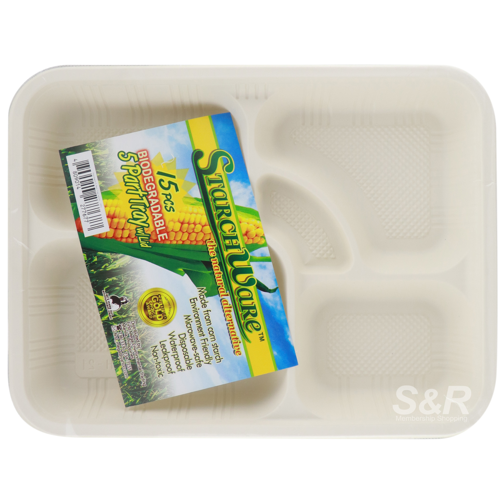 StarchWare Biodegradable 5 Part Tray with Lid 15pcs